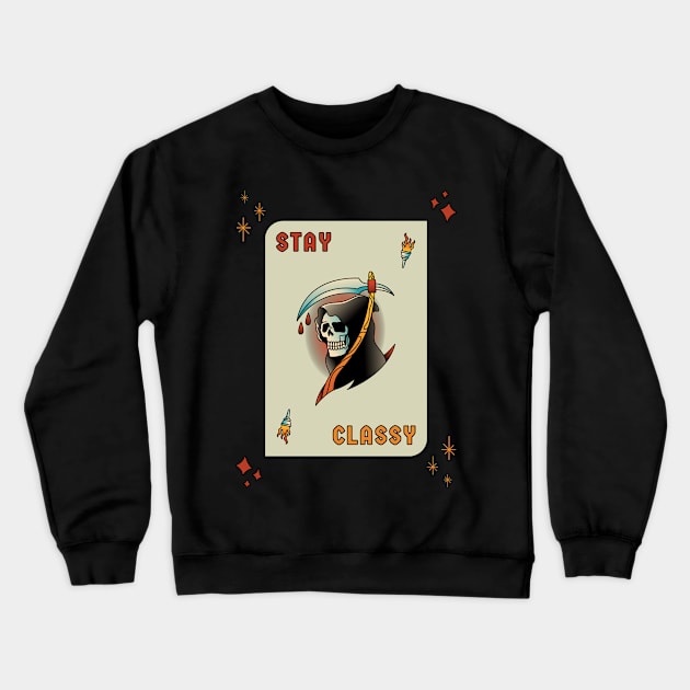 Stay Classy Grim Reaper Tattoo Design Crewneck Sweatshirt by Tip Top Tee's